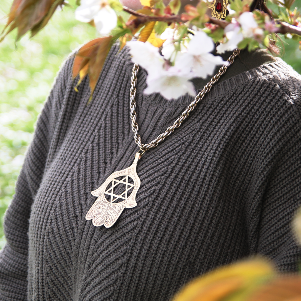 Engraved Brass Cut Out Magen David Necklace and Wall Hanging