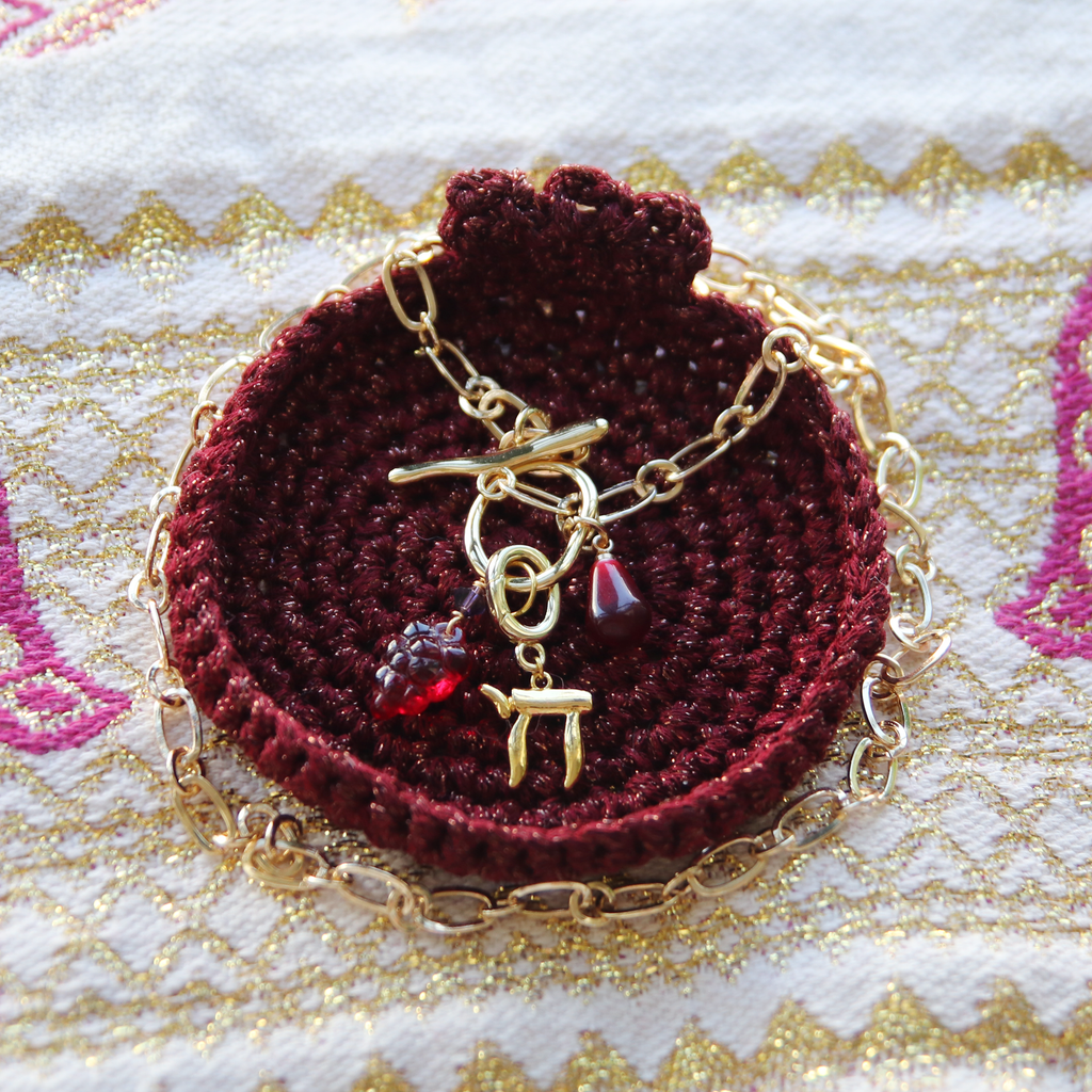 L'chaim Chai and Seven Species Gold Charm Necklace