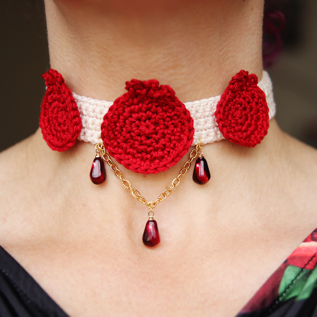 Cascade Gold and Crochet Pomegranate Choker