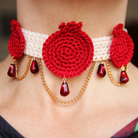 Triple Cascade Gold and Crochet Pomegranate Choker