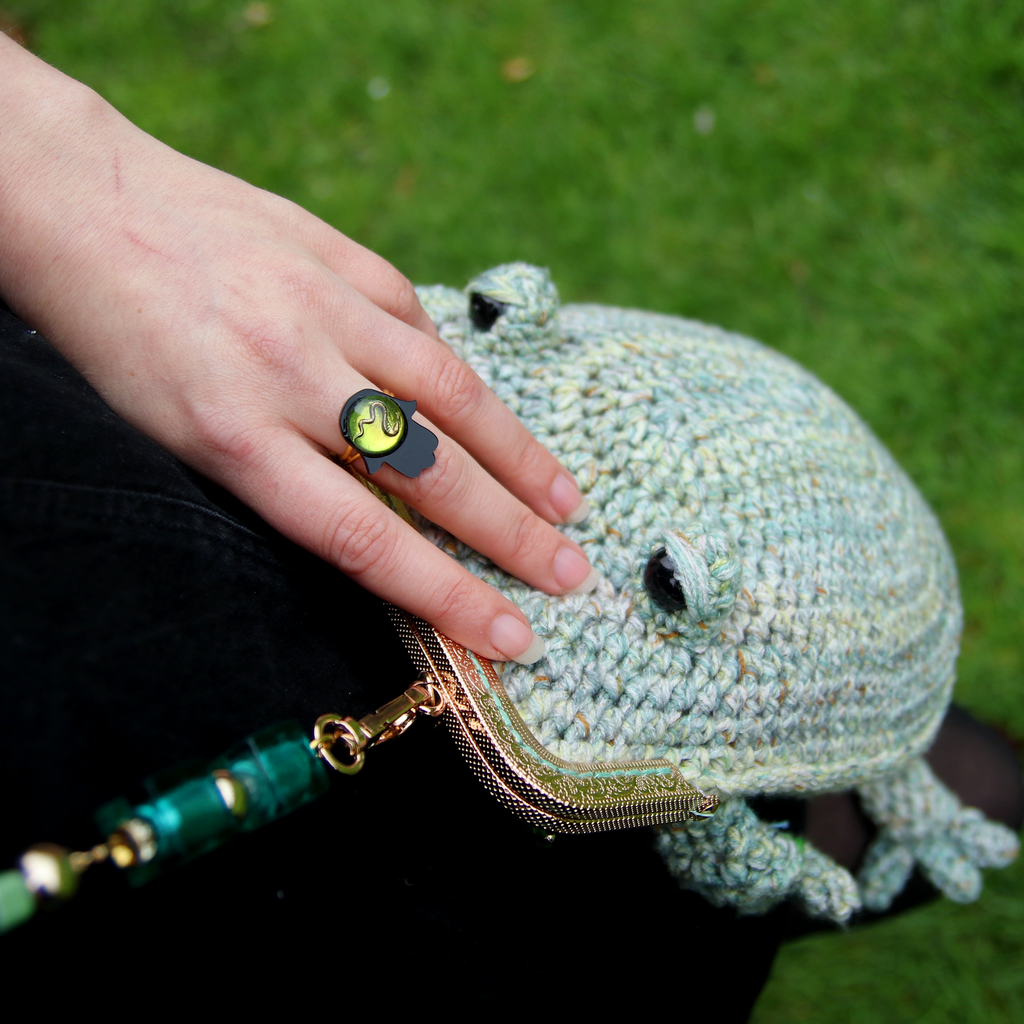 Black Snake Hamsa Ring