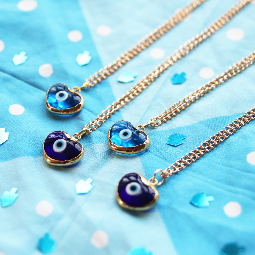 LAST ONE! Blue Glass and Gold Evil Eye Heart Necklace