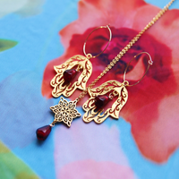 Gold Filigree and Pomegranate Seed Magen David Necklace