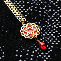 Reversible Rhodochrosite and Pomegranate Seed Gold Magen David Necklace