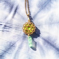 Verdant Green Quartz and Gold Reversible Floral Magen David Necklace