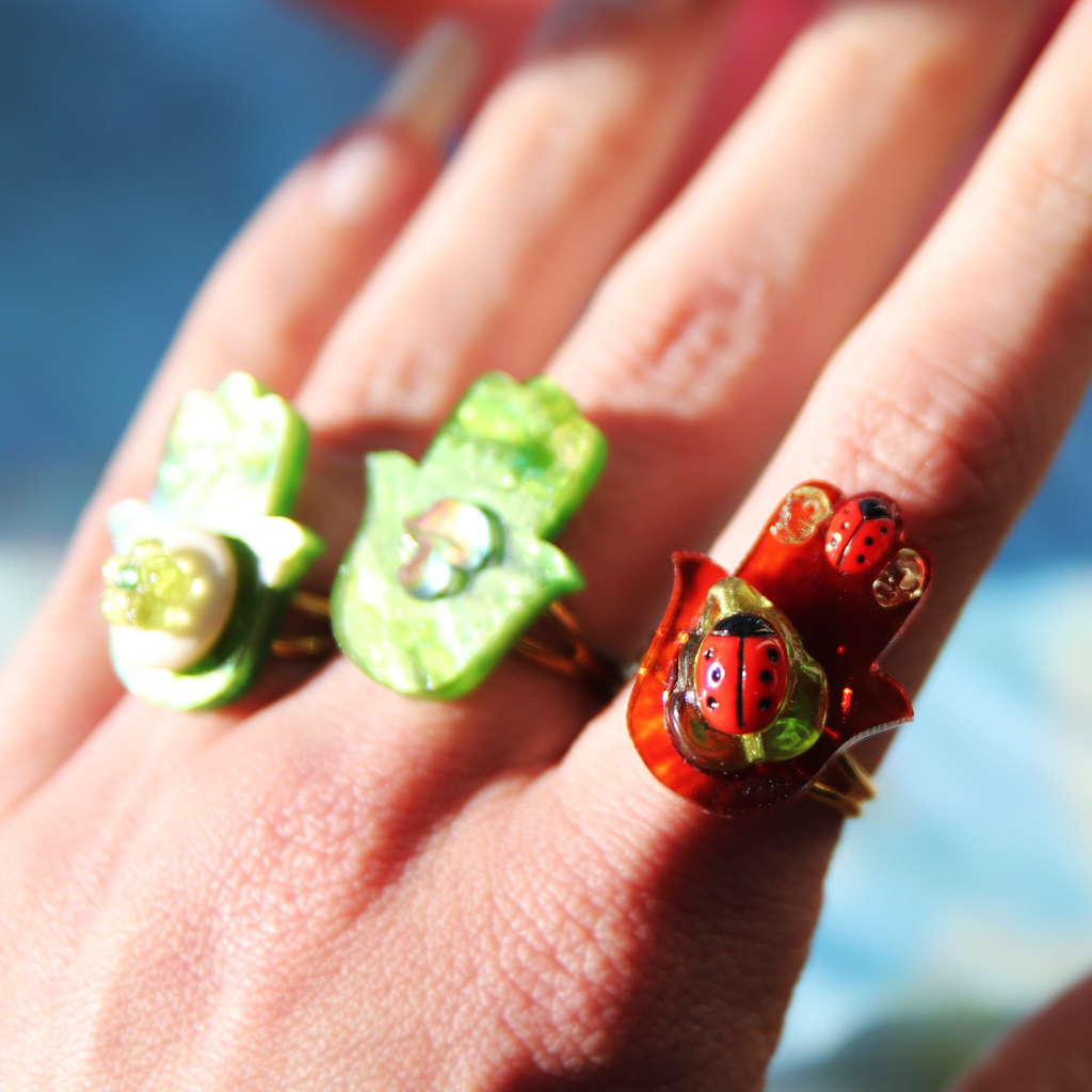 Abundance Large Ladybug Hamsa Ring