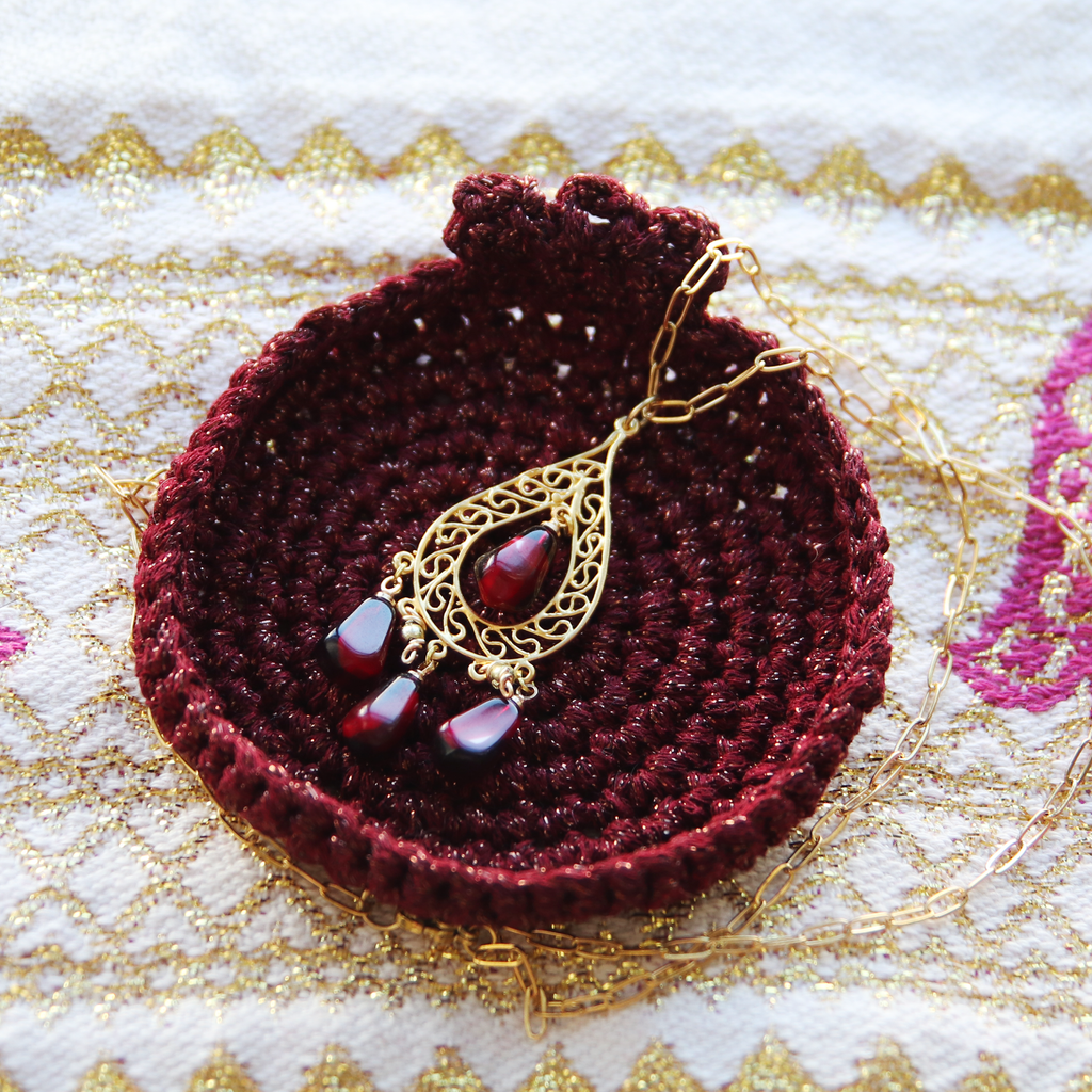 Large Filigree Fig Pom Seed Drop Necklace