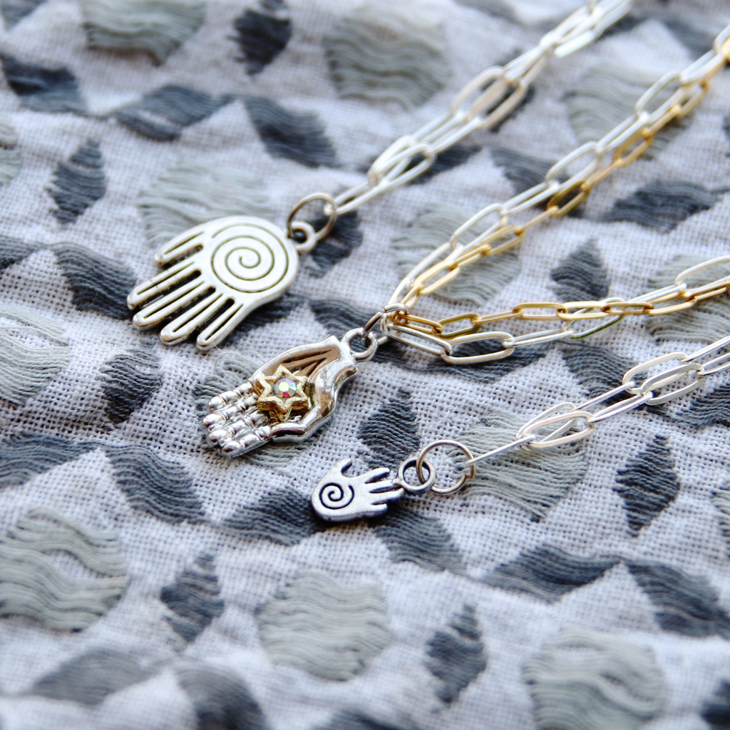 Silver Spiral Hamsa Necklace