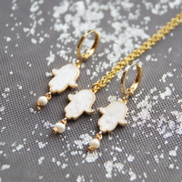 Gold and Mother of Pearl Hamsa Earrings
