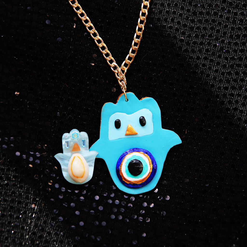 Custom Penguin Hamsa Statement Necklace