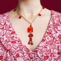 Phoenix Glass and Gold Pomegranate Seed Statement Necklace