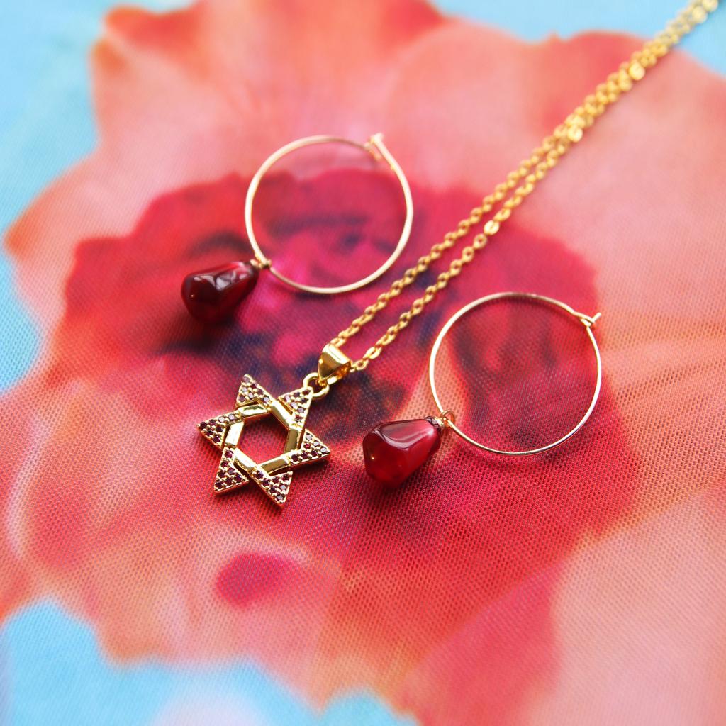Ruby and Gold Infinity Magen David Necklace