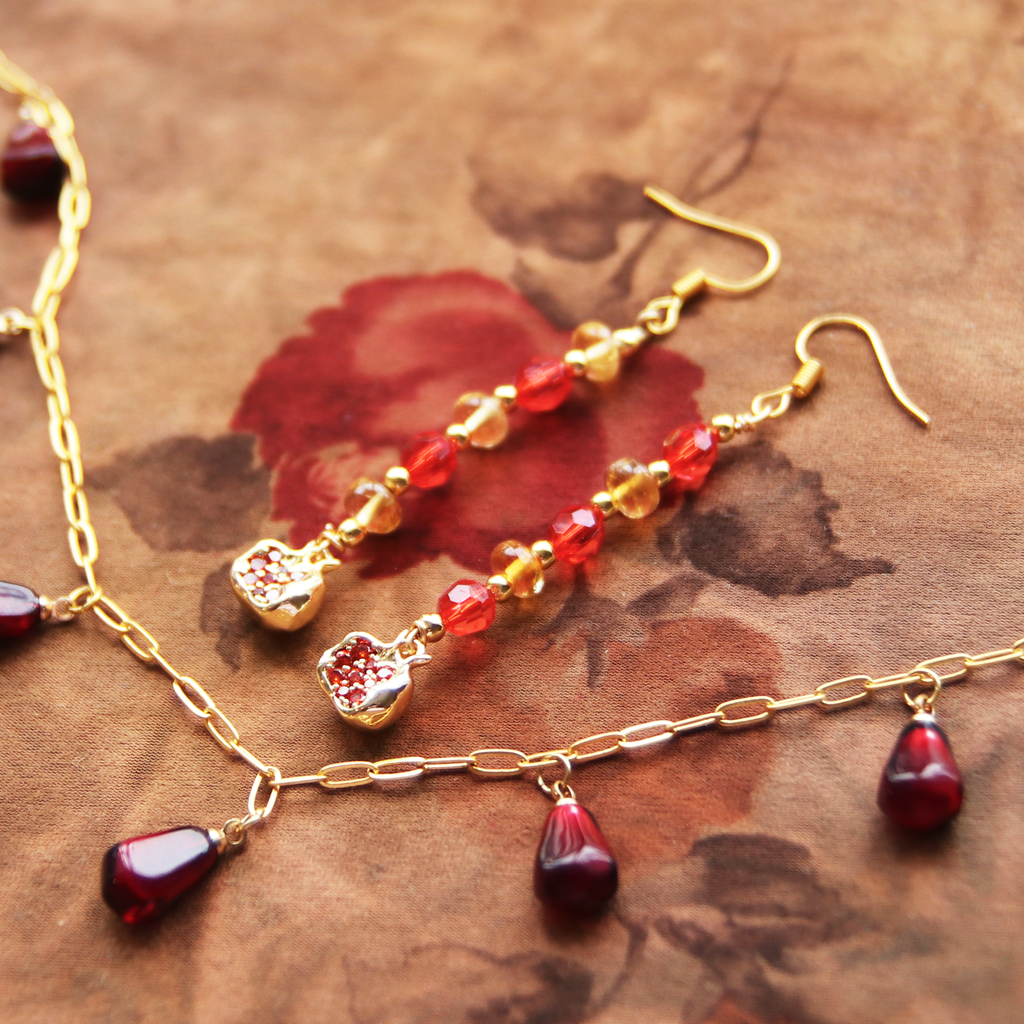 Ruby Pomegranate Gemstone Drop Earrings