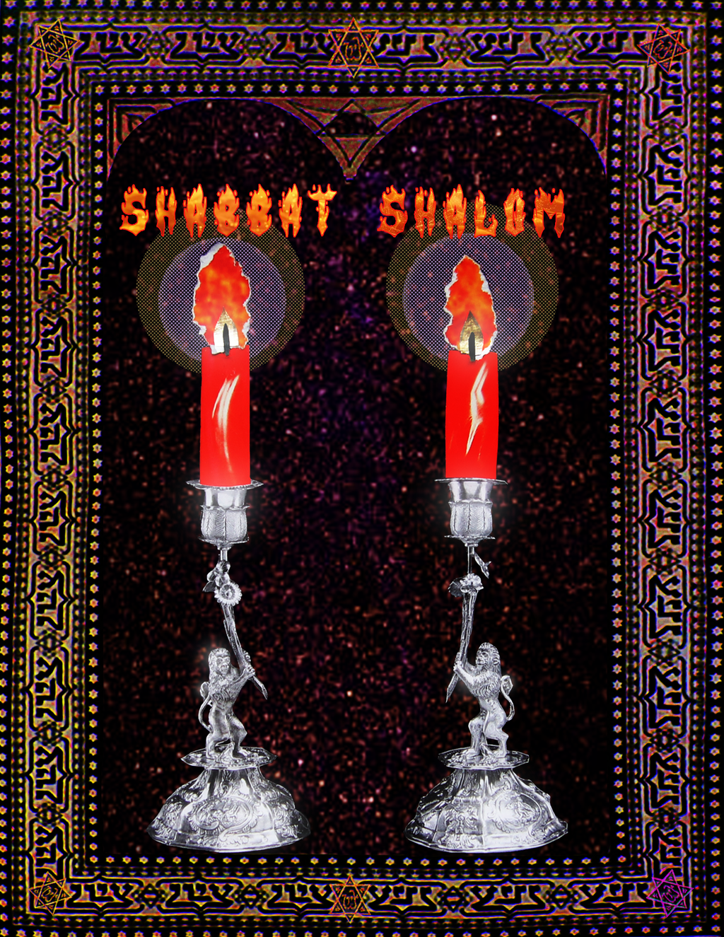 Shabbat Shalom Flamin' Judean Judeofuturist Art Print