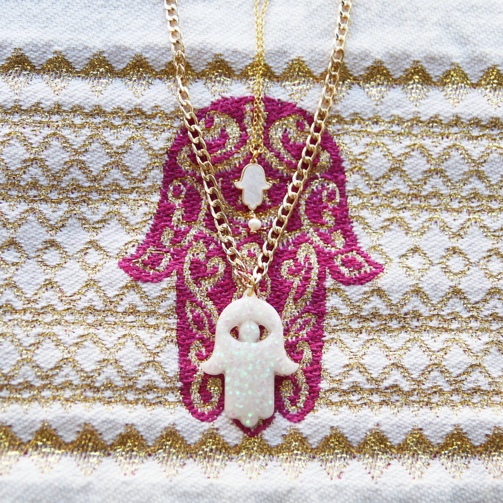 Gold and Mother of Pearl Hamsa Necklace