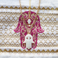 Gold and Mother of Pearl Hamsa Necklace