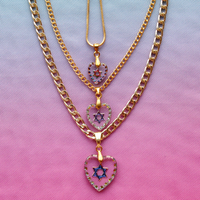 Iridescent Magen David Glass Heart Amulet Necklace