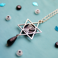 Night Sky Black Shell and Pearl Menorah Mayim Magen Necklace
