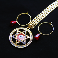 Coral Seashell and Champagne Ayin Gold Statement Magen David Necklace