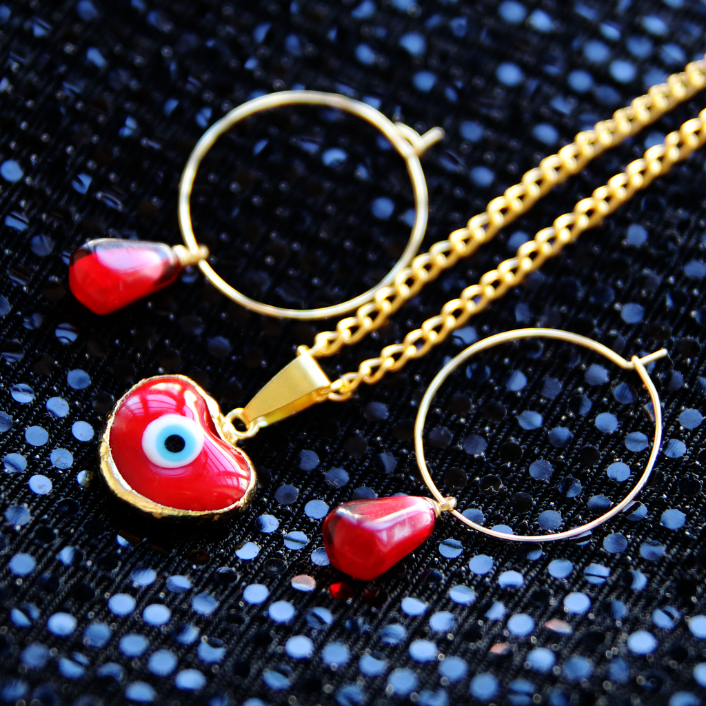 Crimson Heart Evil Eye Necklace