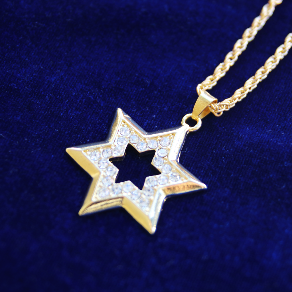 Gold Star of David Silhouette Statement Necklace