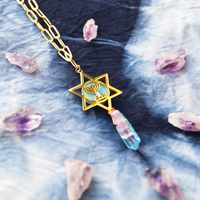 Changing Tide Gradient Quartz and Gold Reversible Menorah Magen David Necklace