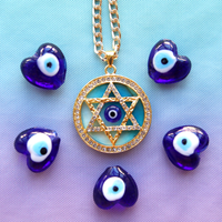 Blue and White Fitted Seashell and Ayin Gold Statement Magen David Necklace