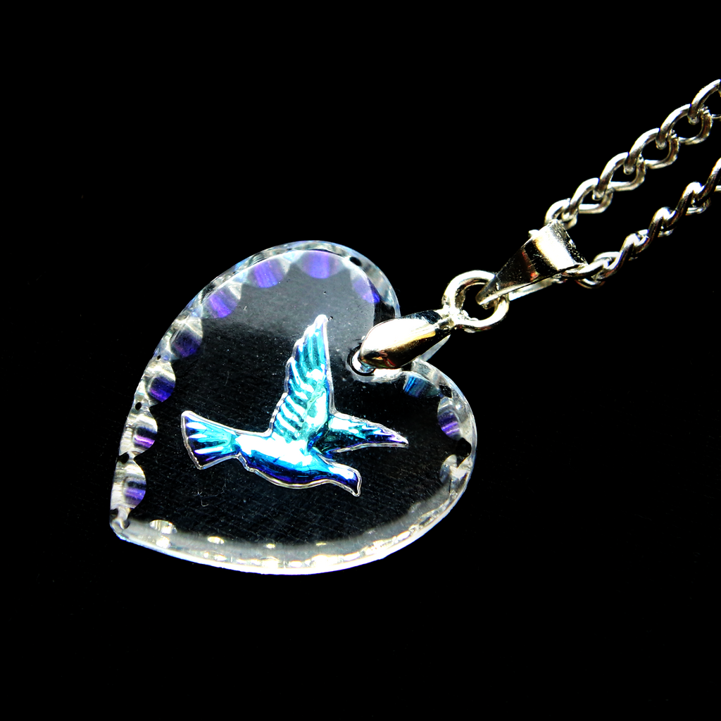 LAST ONE! Iridescent Ice Glass Heart Yonah of Peace Amulet