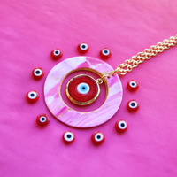 Malabi and Pomegranate Pink Swirl Evil Eye Zero Waste Necklace