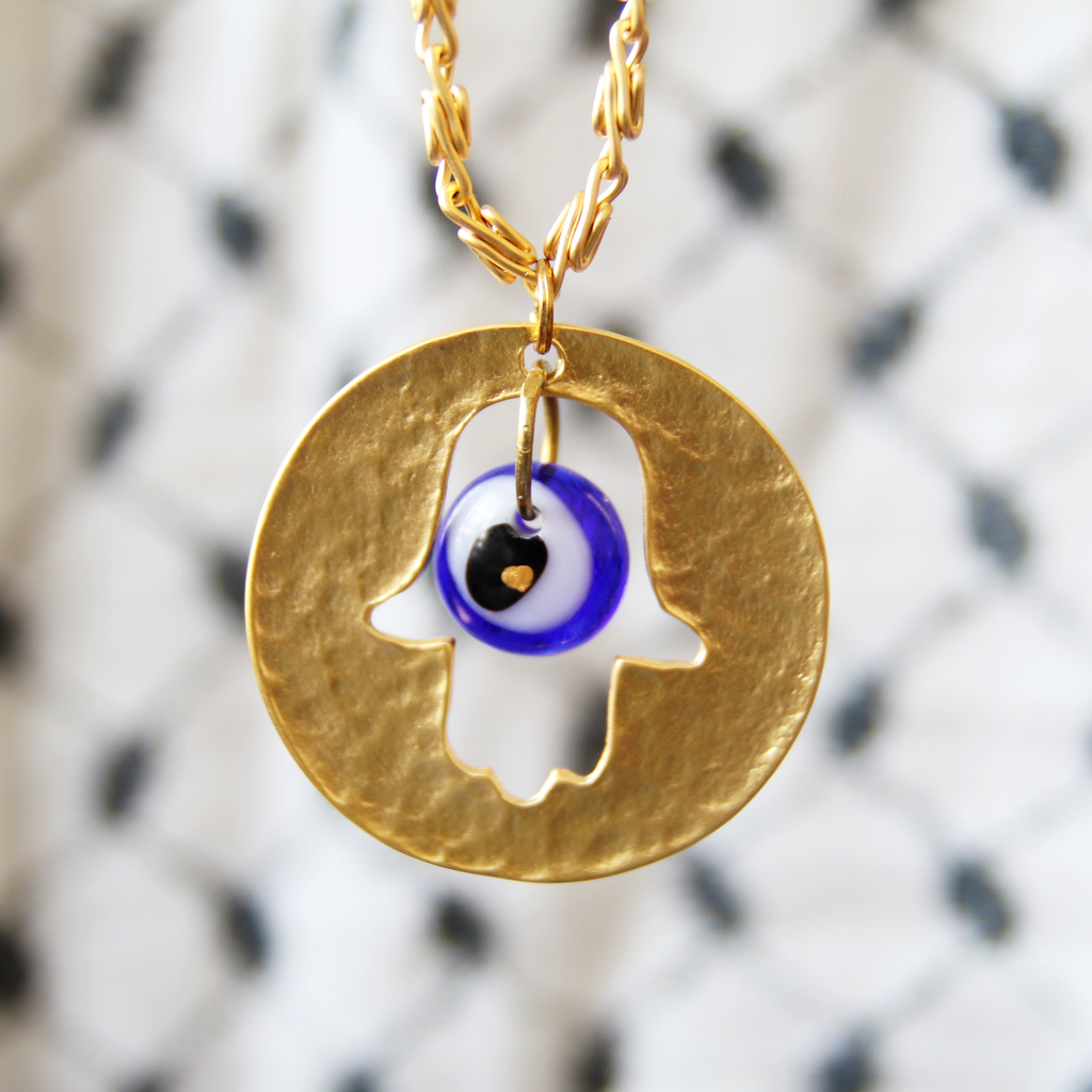 The Protector Glass and Gold Hamsa Necklace