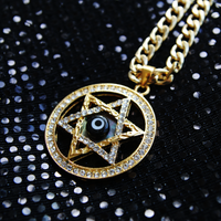 Pearlescent Black Seashell and Ayin Gold Statement Magen David Necklace